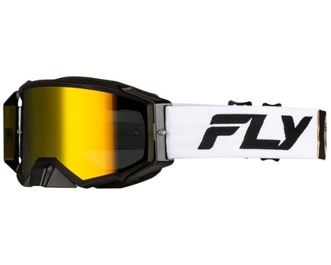 Fly Racing Zone Pro Goggle White/Blk/Gold (Gold Mirror/Smoke Lens)