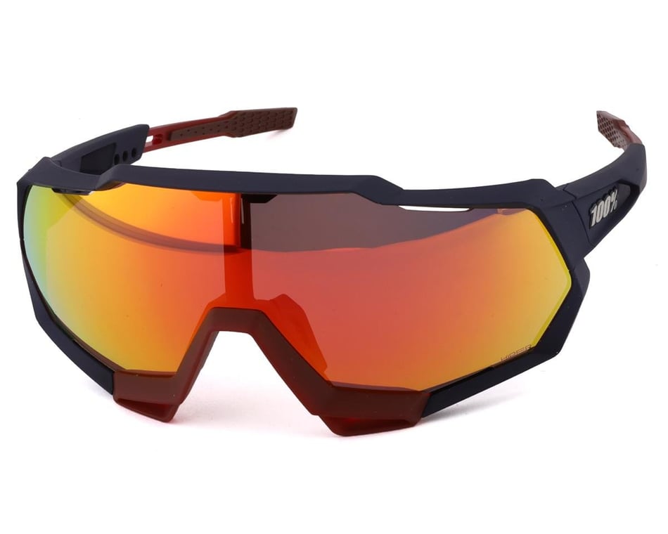 100% Speedtrap Sunglasses Soft Tact Black HiPER Red Multilayer Mirror 