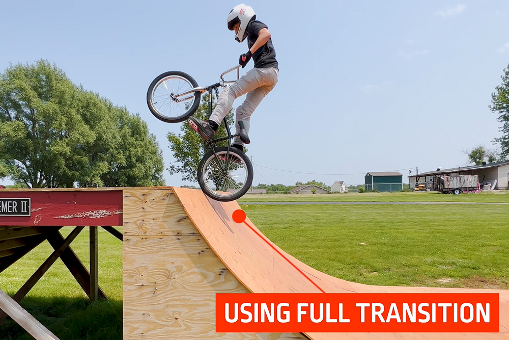 Rider using full ramp transition